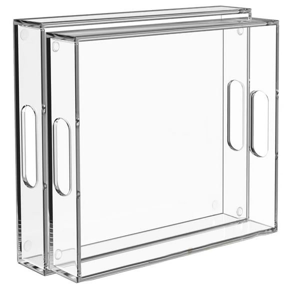 Collwait 2 Pack Serving Tray with Handles, Clear Acrylic Tray for Serving Food, Large Outdoor Food Trays for Eating, Lucite Acrylic Trays for Appetizer, Pizza, Fruit