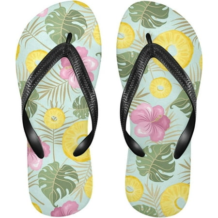 

Coolnut Tropical Pineapple Flowers Flip Flops Sandals for Women/Men Soft Light Anti-Slip for Comfortable Walk Suitable for House Beach Travel - XS Indoor Outdoor