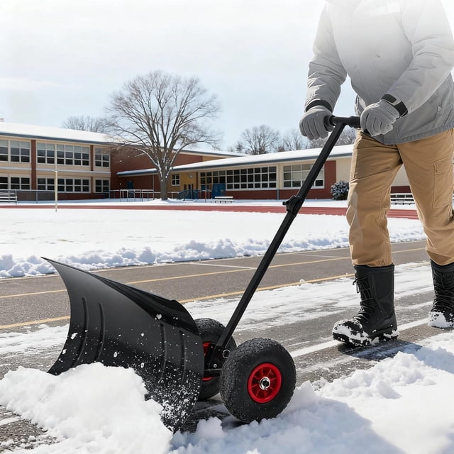 Twister.CK Pelle à Neige avec Roues pour Allée, Pelle à Neige Robuste de 29 Pouces de Large, Poignée Réglable, Lame Inclinée, Déneigement Efficace pour Trottoir, 29 Pouces x 16 Pouces