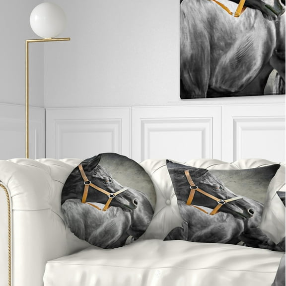 Designart Black Horse - Animal Throw Pillow - 12x20