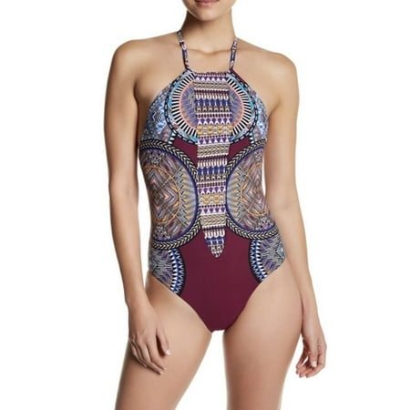 Red Carter Women's Tribal Daze Strappy Plunge One Piece Swimsuit, Plum SIZE M