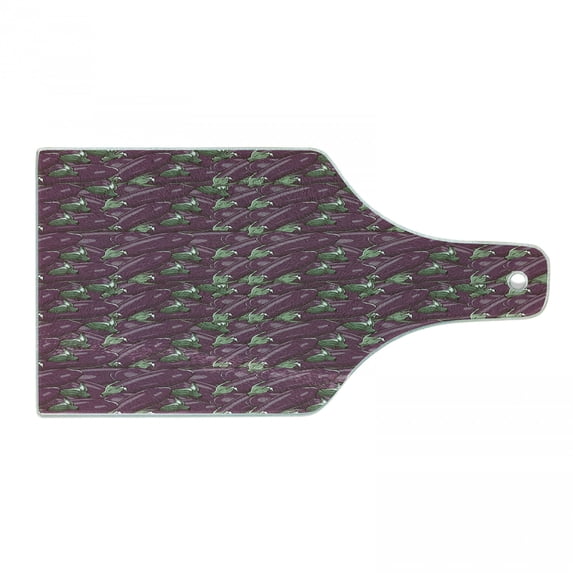 Eggplant Cutting Board, Retro Inspired Stacks of Delicious Eggplants Product of Nature Ingredient Cusine Food, Tempered Glass Cutting and Serving Board, Wine Bottle Shape, Purple, by Ambesonne