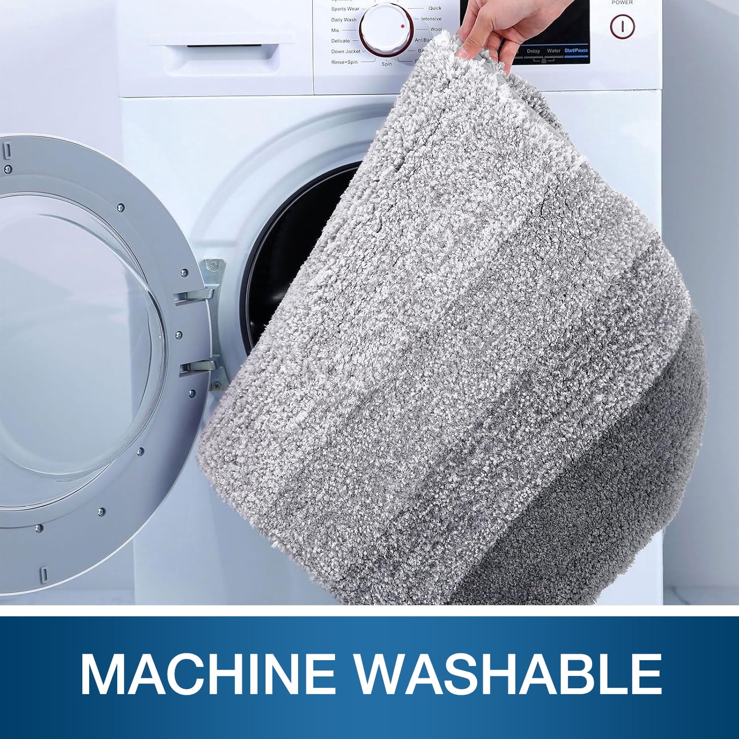 Evlmd Bathroom Rugs Sets 2 Piece, Soft Absorbent Microfiber Bath Rug Set, Non-Slip, Machine Wash Dry, Plush Shaggy Bath Mats for Bathroom (24"x16"+U-24"x20", Grey)