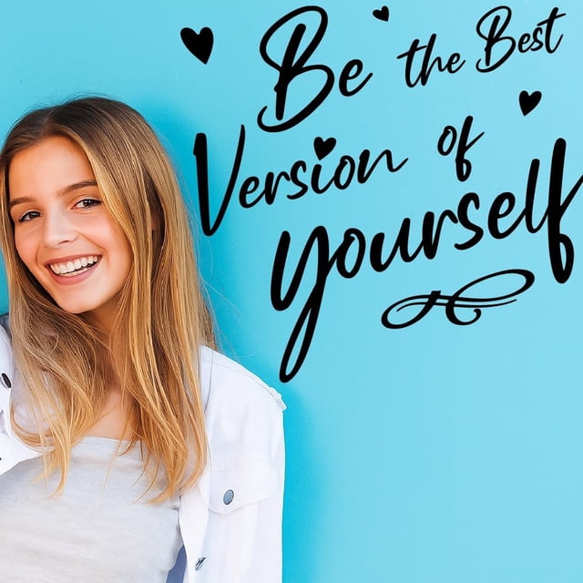 Pegatinas de pared con frases inspiradoras, calcomanías de pared positivas para la familia, sé la mejor versión de ti mismo, vinilo adhesivo negro para decoración artística.