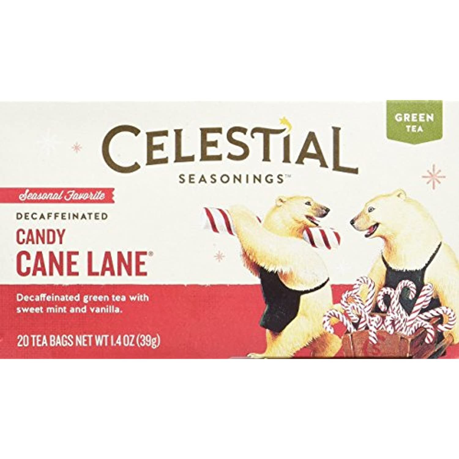 Candy Cane Lane Green Holiday Tea Decaf 20 Tea Bags