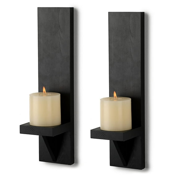 Set of 2 Wooden Wall Candle Sconces Rustic Wall Mount Wood Pillar Candle Sconces for Living Room Vintage Wall Candle Holders
