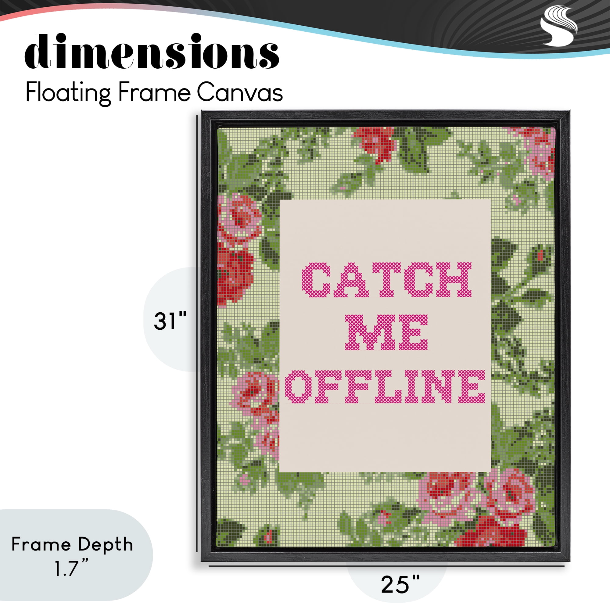Stupell Industries Catch Me Offline Faux Cross Stitch Black Framed Floater Canvas Wall Art, design by Lil' Rue