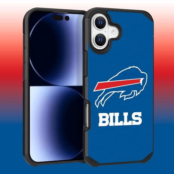 Apple iPhone 16 (6.1) - NFL Licensed Buffalo Bills Team Logo on Blue Textured Dual Layer Case