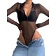 thumbnail image 1 of Mujeres slim fit camisa inferior Ver-a través de malla ver-a través de manga larga media cremallera mono casual, 1 of 5