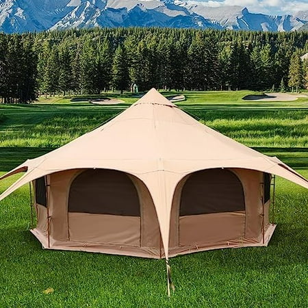 B BAIJIAWEI 5M Canvas Bell Tent Yurts with Stove Jack for Glamping Family Camping (6/8/10Person)
