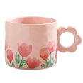 thumbnail image 1 of Taza de agua de cerámica con bonita flor de 270ml, taza creativa para pareja, taza de café, taza de desayuno para oficina, 1 of 5