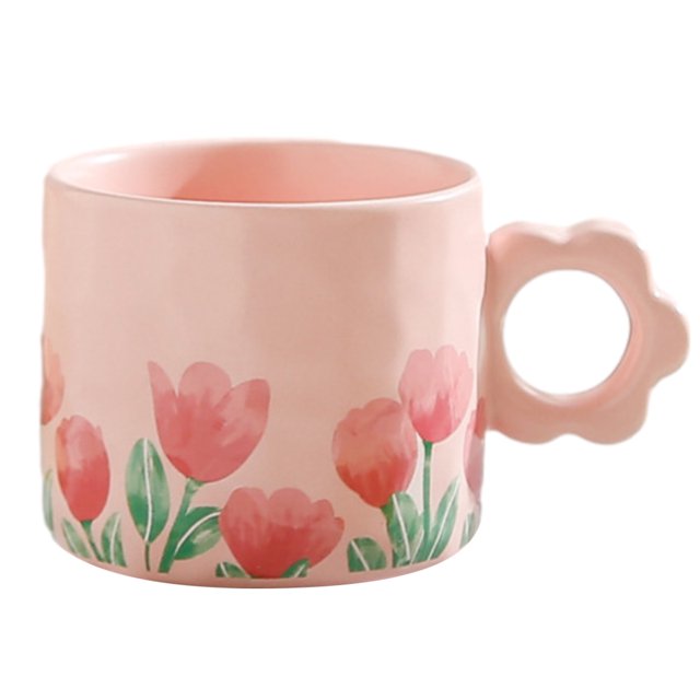 Taza de agua de cerámica con bonita flor de 270ml, taza creativa para pareja, taza de café, taza de desayuno para oficina