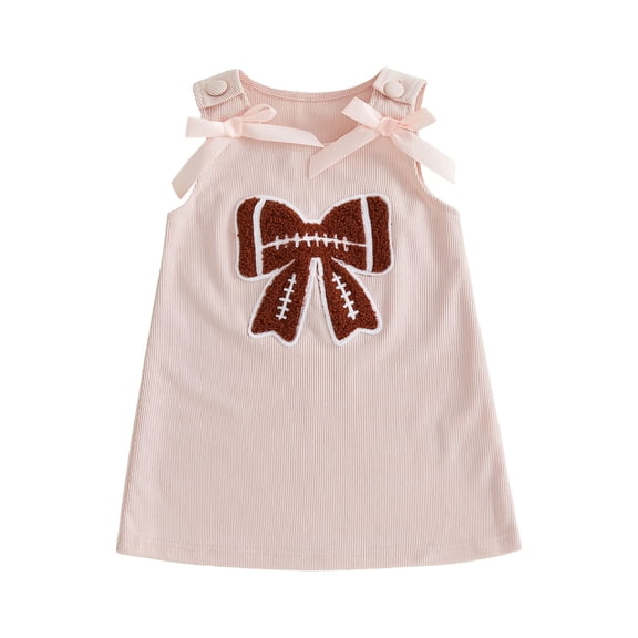 Cjfdfy Toddler Baby Girls Football Game Day Outfit Summer Fall Tank Dress 6 12 18 24 Months 2 3 4 Years Casual Buttoned Shoulders Letter Football Embroidery Sleeveless Dress Overalls