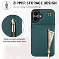 thumbnail image 2 of for iPhone 16 Plus Case Wallet for Women, Removable Adjustable Shoulder Strap Flip PU Leather Slim Back Zipper Purse Case with Card Slot Holder Stand RFID Blocking Magnetic Buttons, Green, 2 of 8