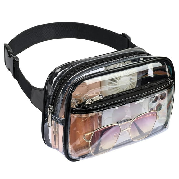 Clear Bag for Stadium Events for Women Men Clear Fanny Pack -Transparent Waist Bag with Adjustable Strap for Concerts, Game Day, Festival - Black