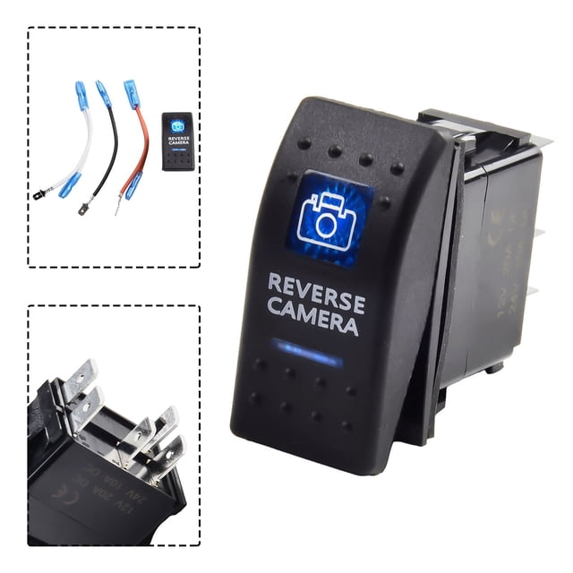 Interrupteur Basculeur à Bascule Caméra Inversée LED Bleue pour Applications de Véhicules 12V 20A