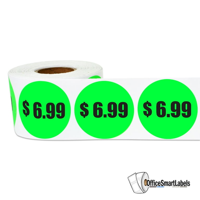 1.5 Round $6.99 Six Dollars & 99 Cents Pricing Stickers Labels for Retail  Pricing, Sales or Yard Sales (1 Roll / Green) 