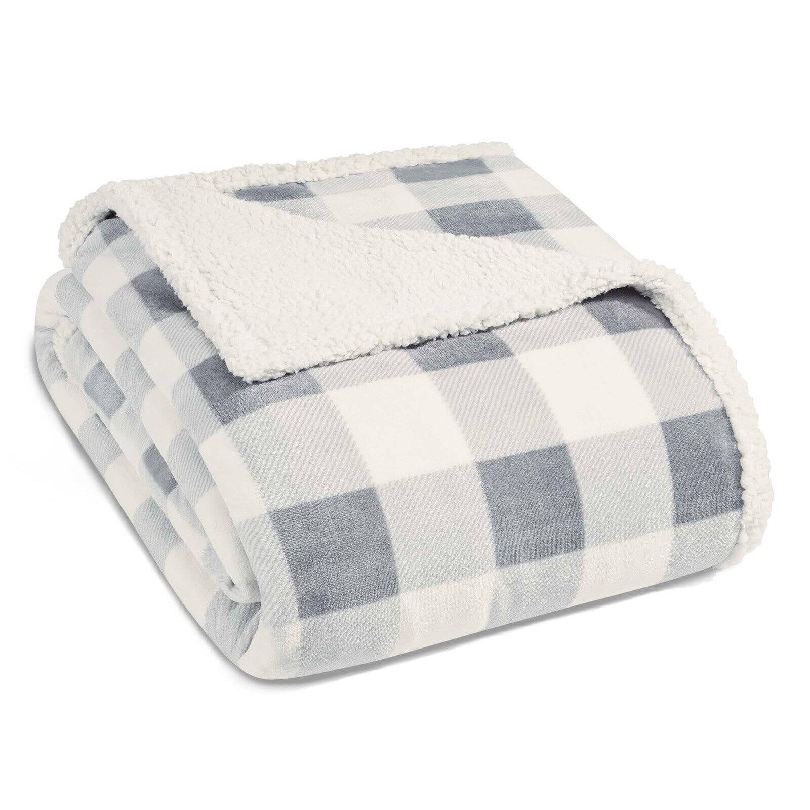 Mountain Plaid Chrome Sherpa Blanket by Eddie Bauer