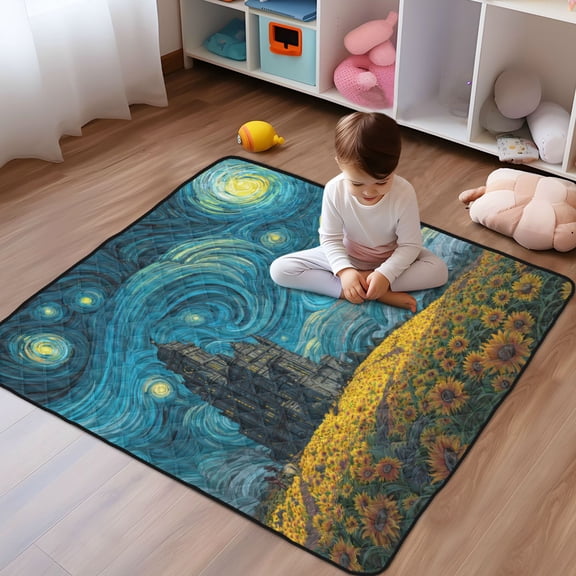WOBOGO Sunflower Field Baby Playmats Extra Large Waterproof Rollable Activity Pads for Toddlers 50×50inch