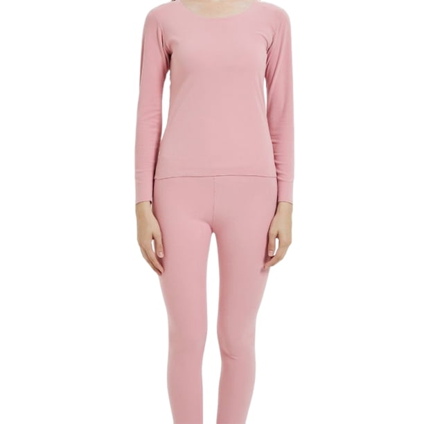 Jumpingount Ropa interior térmica de invierno Conjunto de calzoncillos largos Transpirable Amigable con la piel Tops de manga larga Ropa de Prendas para la parte del cuerpo Rosado L