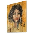 thumbnail image 2 of Designart 'Girl Face With Green Eyes & Black Hair Impression' Modern Print on Natural Pine Wood, 2 of 5