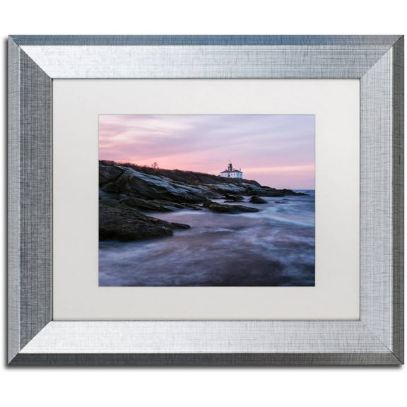 Trademark Fine Art "Dawn at Beavertail" Canvas Art by Michael Blanchette Photography White Matte, Silver Frame