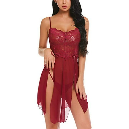 

UDAXB Lingerie New Sexy Women Flower Lace Lingerie Bowknot Mesh Nightdress Camisole Sleepwear