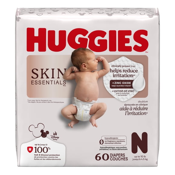 Huggies Skin Essentials Newborn Diapers, Size Newborn (6-9 lbs), 180 Count