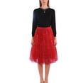 thumbnail image 5 of Women's Tulles Skirts Sparkly Sequins Star Print Layered Cake Irregular Midi Tutus Skirts Casual Elastic High Waist Cocktail Party A Line Mesh Skirt, 5 of 6