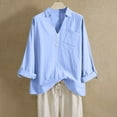 thumbnail image 2 of Inleife Womens Shirts Top Women's V-Neck Long Sleeve Loose Button Cotton And Linen Tunic Summer Blouse, 2 of 6