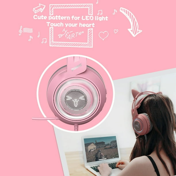 SOMIC G951 Pink Virtual 7.1 Channel Gaming Headset Cat Ear Stereo