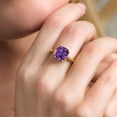 thumbnail image 4 of Gem Stone King 18K Yellow Gold Plated Silver Purple Amethyst Double Prong Ring for Women (3.00 Cttw, Cushion 10MM, Gemstone Birthstone, Available in Size 5, 6, 7, 8, 9), 4 of 6