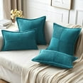 thumbnail image 4 of Teal Blue Corduroy Pillow Covers 16x16 Inch with Splicing Set of 2 Super Soft Boho Striped Pillow Covers Broadside Decorative Textured Throw Pillows for Spring Couch Cushion Bed Livingroom, 4 of 12