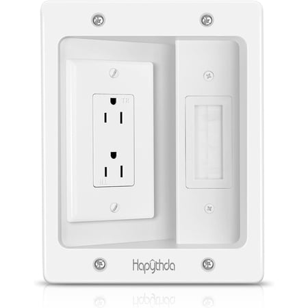 Recessed Outlet Box for Wall Mount TV, Behind TV Outlet Box with Dual Power Receptacle, in Wall Cable Management Kit, TV Cord Hider for Home Office, White