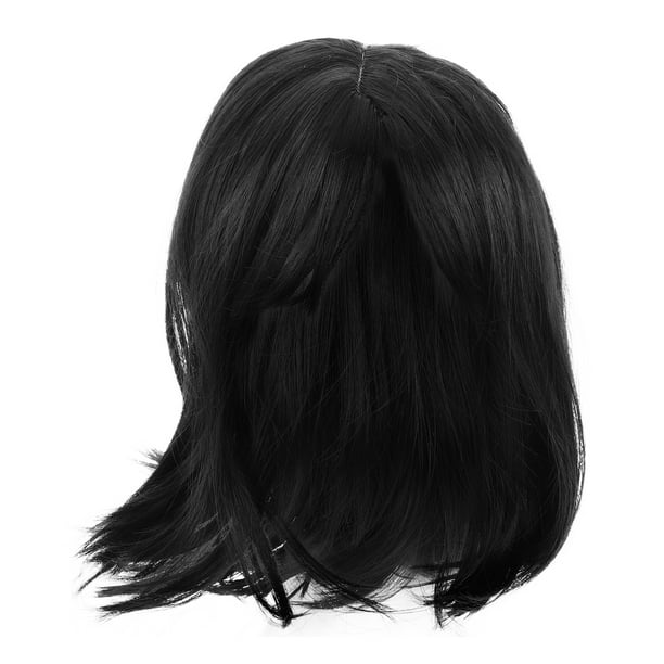 Peluca corta y dulce con flequillo para mujer, de fibra sintética, pelo liso, peluca sintética para cosplay, para uso diario y fiestas, color negro