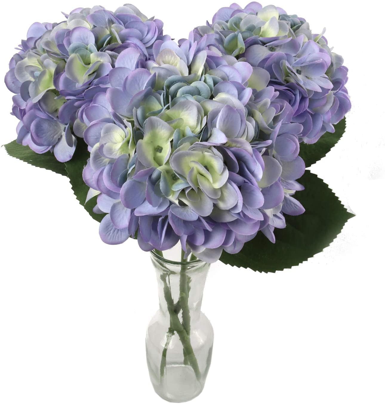 Realistic Blue Hydrangea Silk Flowers , Set of 3 Stems , Lifelike Faux