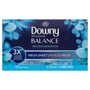 Downy Fabric Softener Dryer Sheets, Infusions Balance Crisp Rain and Blue Eucalyptus Scent, 80 Mega Dryer Sheets
