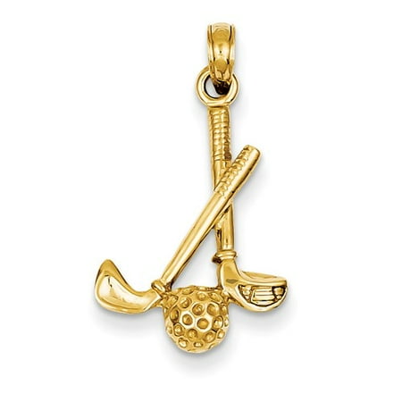 14k Yellow Gold 3-D Golf Clubs and Ball Pendant