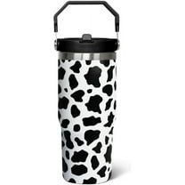 30 oz Cow Flip StrawTumbler With Handle,Cow Print Gifts for Women,Cow Print Tumbler with lid and Straw Vacuum Insulated Leakproof Flip Coffee Travel Mug Cup Water Bottle,Cow Print Stuff