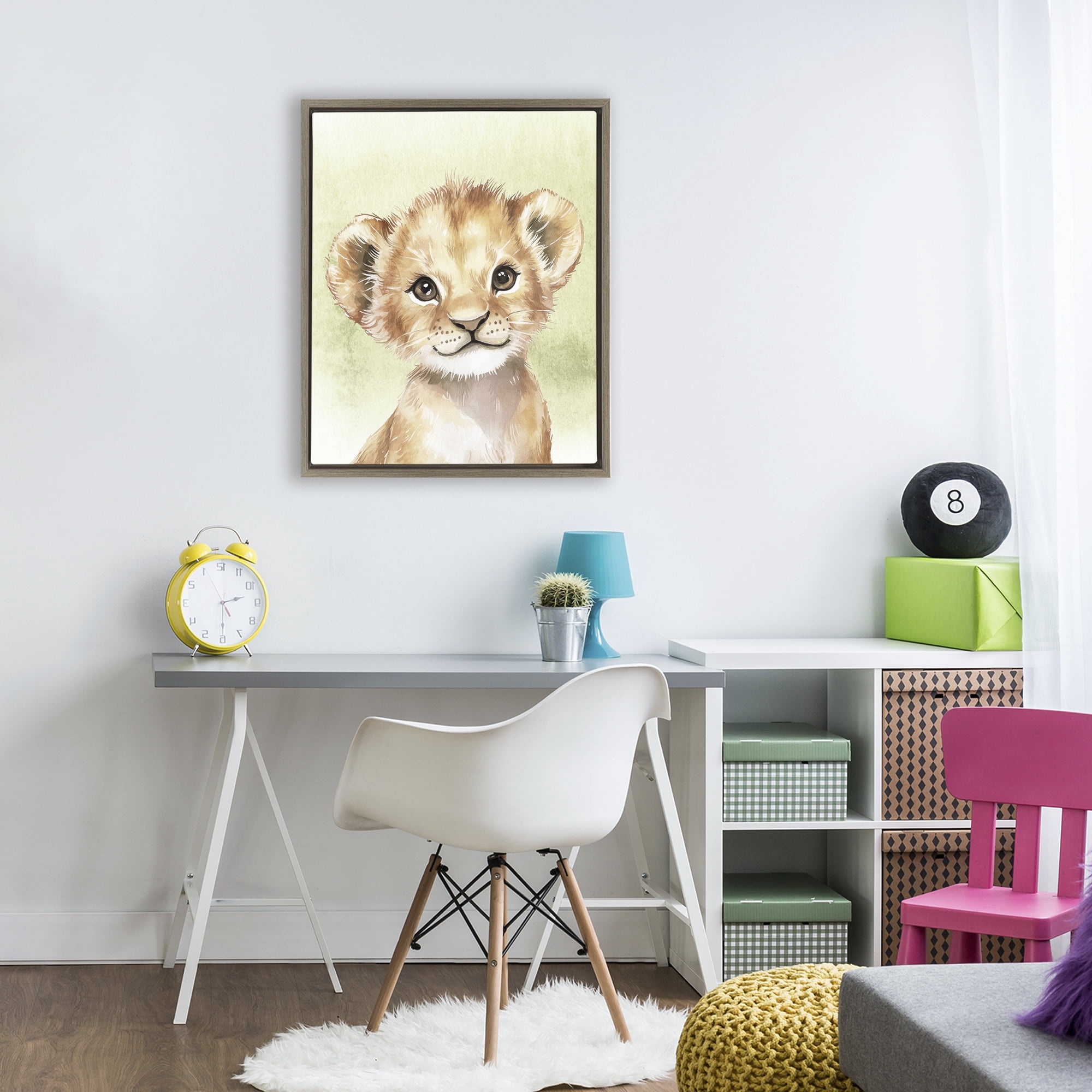 Stupell Industries Jungle Friends Baby Lion Brown Framed Floater Canvas Wall Art, design by Christine Simpson Art