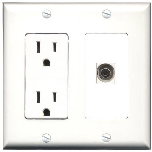 RiteAV - 15 Amp Power Outlet and 1 Port 3.5mm Decorative Type Wall Plate White