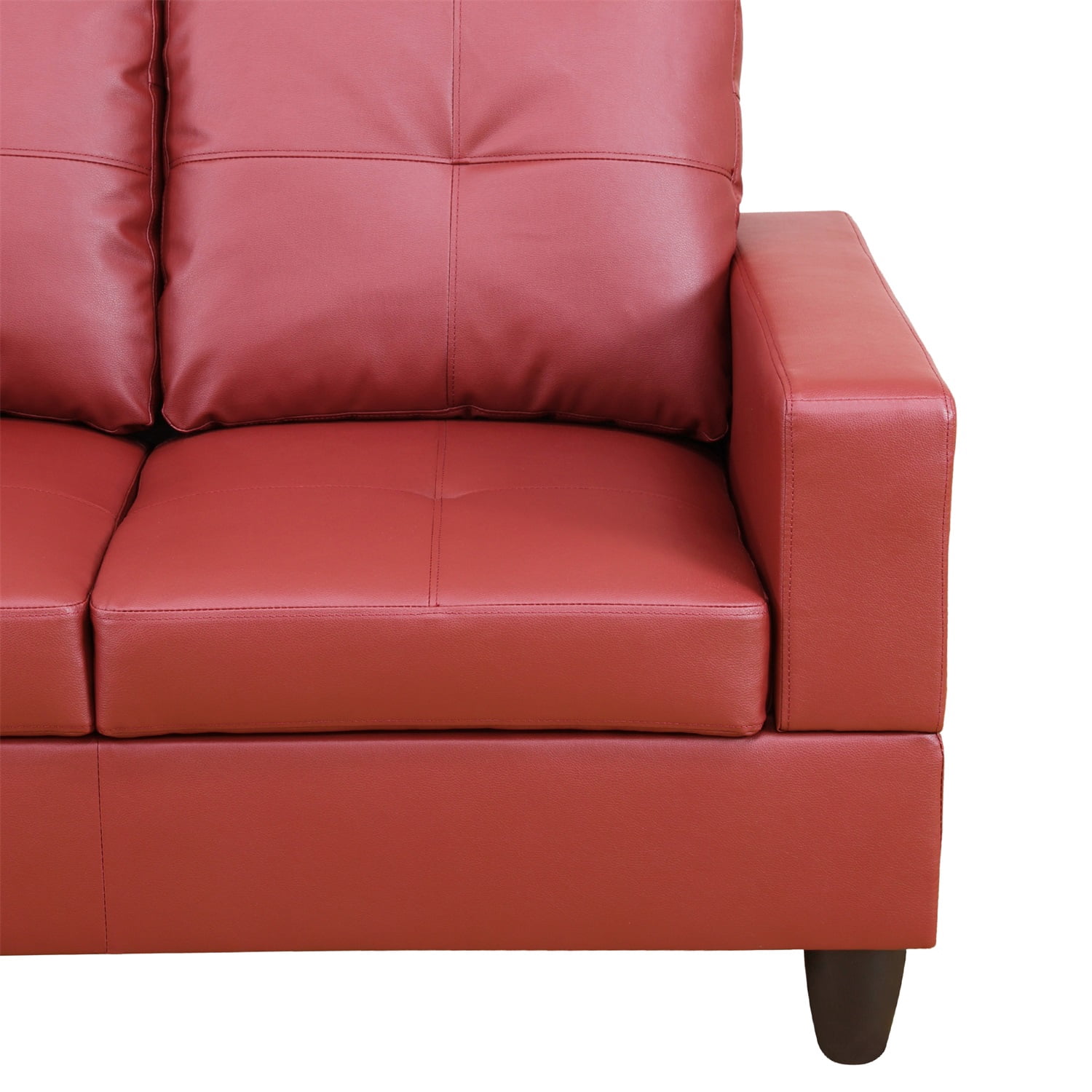 Hommoo Modern L-Shaped Couch Sofa, Faux Leather Living Room Furniture Set, 4-Seat Sectional Sofa for Home & Office, 17.5'' Back Height, Red(No Ottomans)