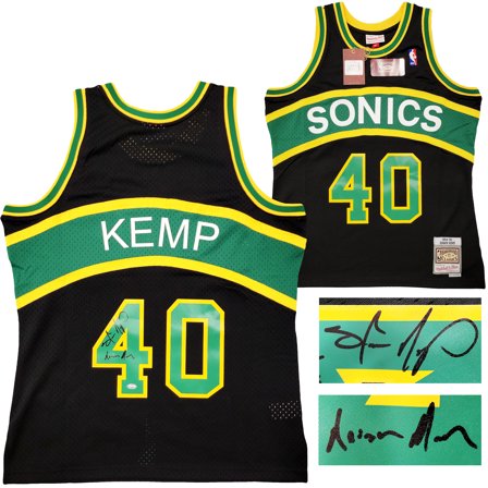 Seattle Supersonics Shawn Kemp Autographed Black Auth Mitchell & Ness Hardwood Classics Swingman Jersey Size L "Reign Man" MCS Holo 203430