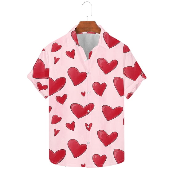 LIaqionyy Mens Button down Short Sleeve Shirt Casual Heart Graphic T Shirts Fashion Beach Valentine's Day Tops M-4XL