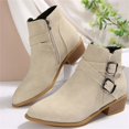 thumbnail image 4 of Willtoo Womens Vintage Double Buckle Ankle Boots Side Zipper Block Heel Short Booties Casual Western Chelsea Boots for Daily Wear, 4 of 6