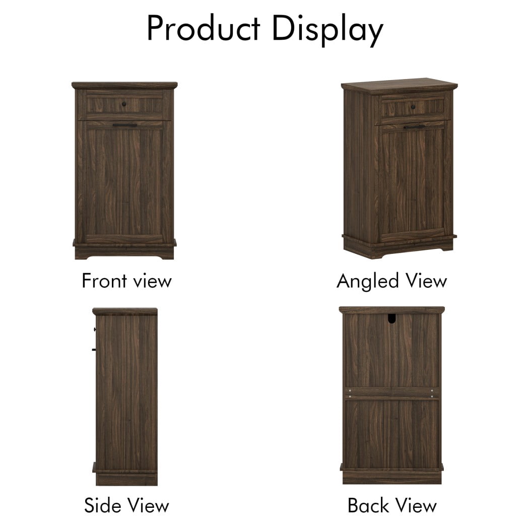 10 Gallon Tilt Out Trash Cabinet, Freestanding Garbage Can Storage with Drawer, Kitchen Recycling Cabinet, Antique Brown Trash Bin Holder, Antique Brown