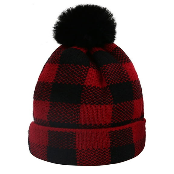 Gymnture christmas Christmas Red Plaid Woolen Ear Protection Beanie Cap for Kids