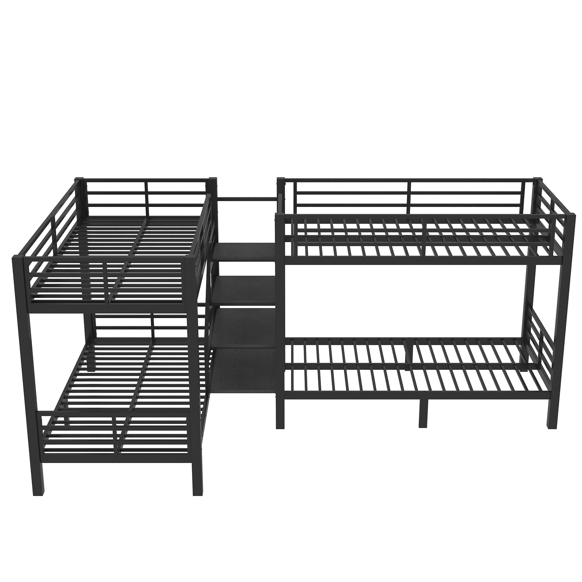 Mintazer L-Shaped Twin Metal Bunk Bed with Storage Staircase, Modern Bunk Bed with Guardrail for Bedroom Guest Room, Black