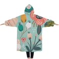thumbnail image 2 of Oversized Wearable Blanket Hoodie,Pastel Pioneer Flower Pattern Sherpa Blanket Hoodie with Super Pockets,Super Warm Fuzzy Pullover for Women & Men, 2 of 6