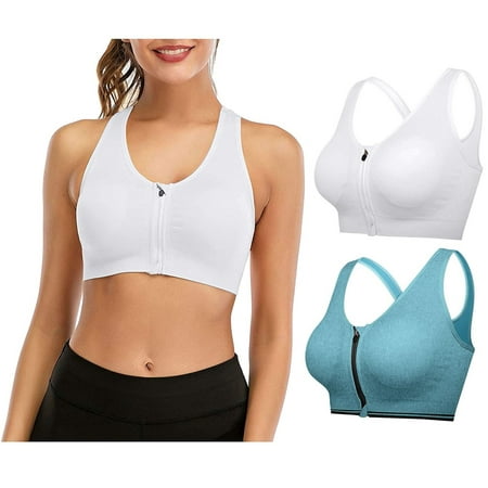 

Aueoeo Sports Bra High Impact Running Bra Women Sports Bra Front Opening Closing Zipper Without Steel Rring Mesh Shoulder Clearance